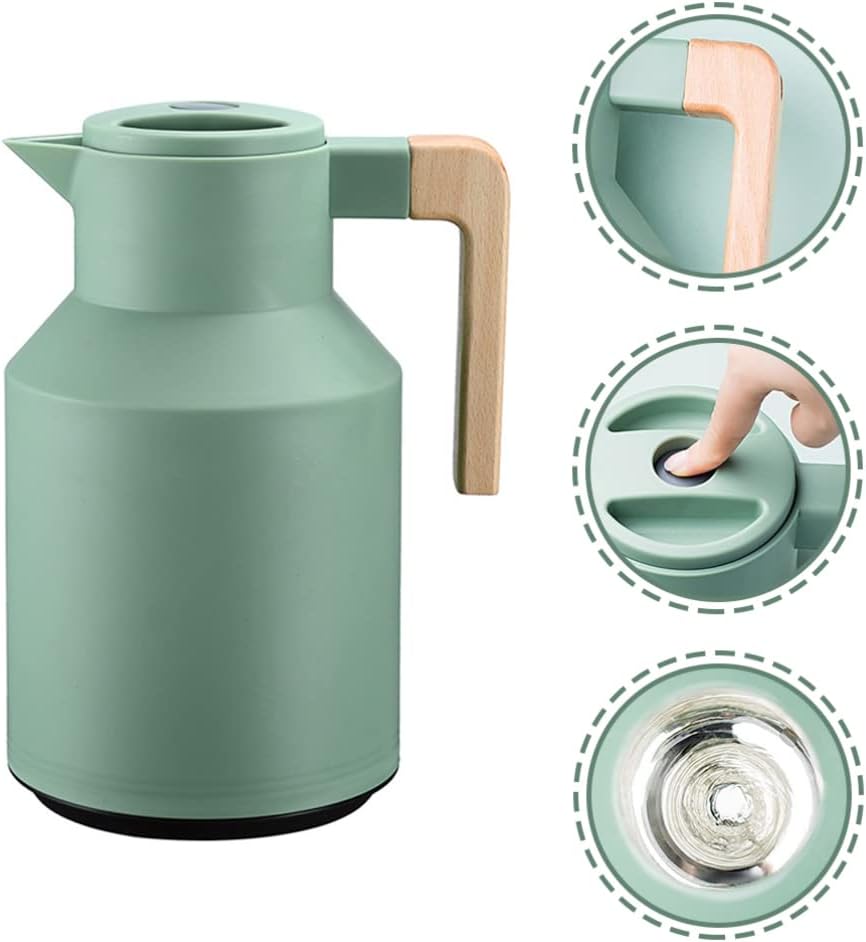 Cabilock Glaseinsatz Mit Holzgriff Thermoskanne Isolierkanne mit Holzgriff Kaffeekanne Wasserkrug Wa