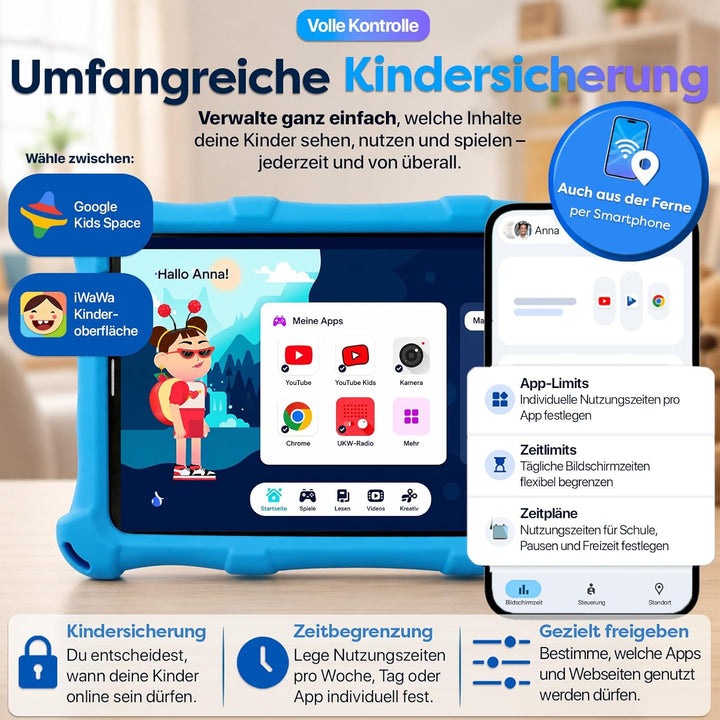 AngelTech Kinderpaket PRO MAX - Kinder Tablet PRO MAX + Kinder Kopfhörer - Android 14 - Kombi Paket