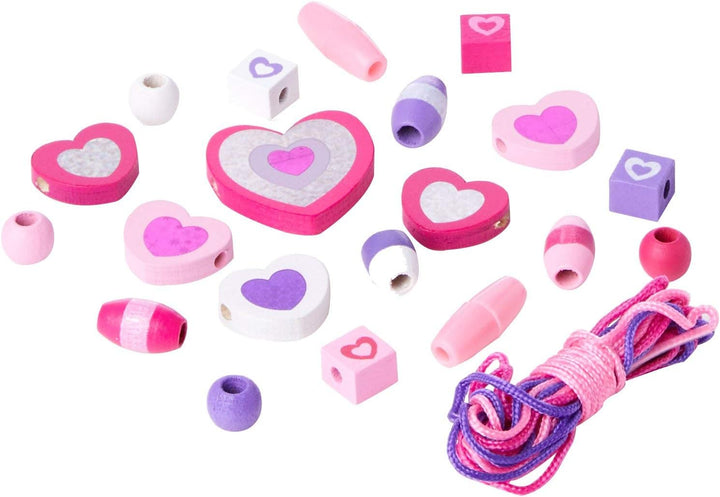 Melissa & Doug Holzperlen Set Funkelnde Herzen | Holzperlen zum Auffädeln | Kinder Modeschmuck- Armb
