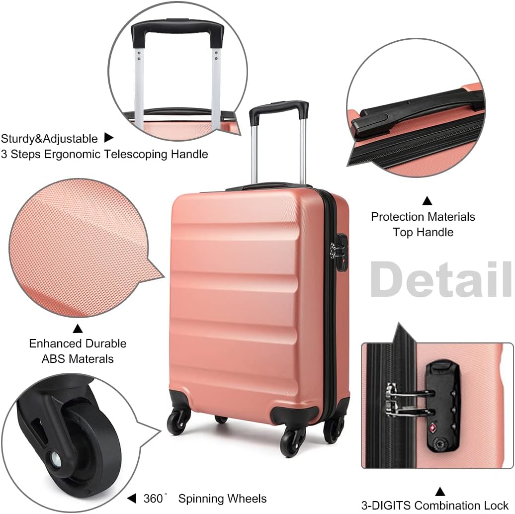 KONO Koffer Trolley Handgepäck Leicht Hartschalenkoffer aus ABS Reisekoffer mit 4 Rollen Gross Koffe