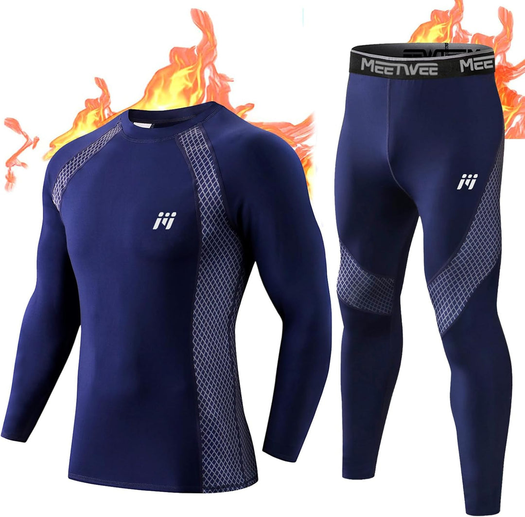 Herren Thermounterwäsche Funktionsunterwäsche Atmungsaktiv Thermo Unterwäsche Baselayer-Set, Blau