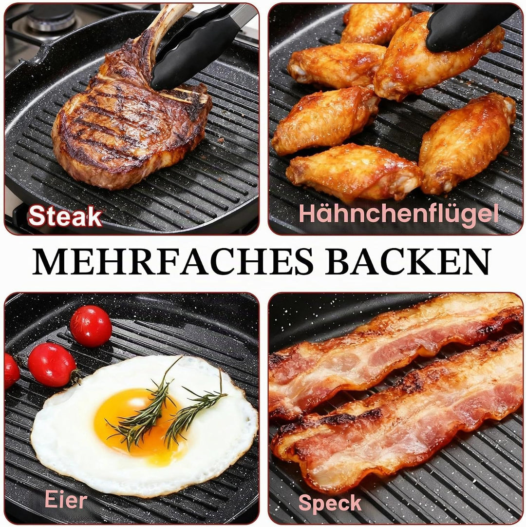 Antihaft-Grillpfanne Mit Klappbarer, 28 x 28 cm Steakpfanne, Grillpfanne Pfanne Maifan Stone Square