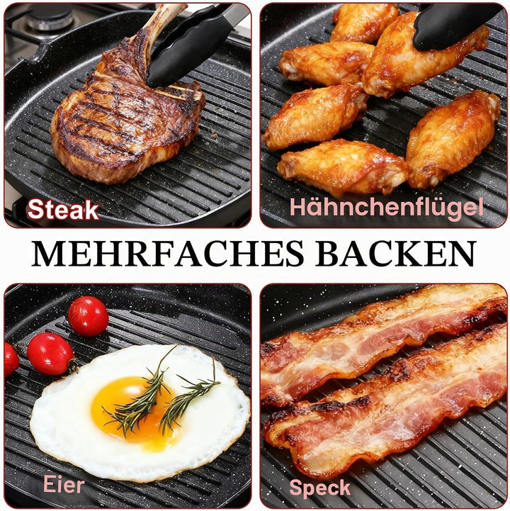 Antihaft-Grillpfanne Mit Klappbarer, 28 x 28 cm Steakpfanne, Grillpfanne Pfanne Maifan Stone Square