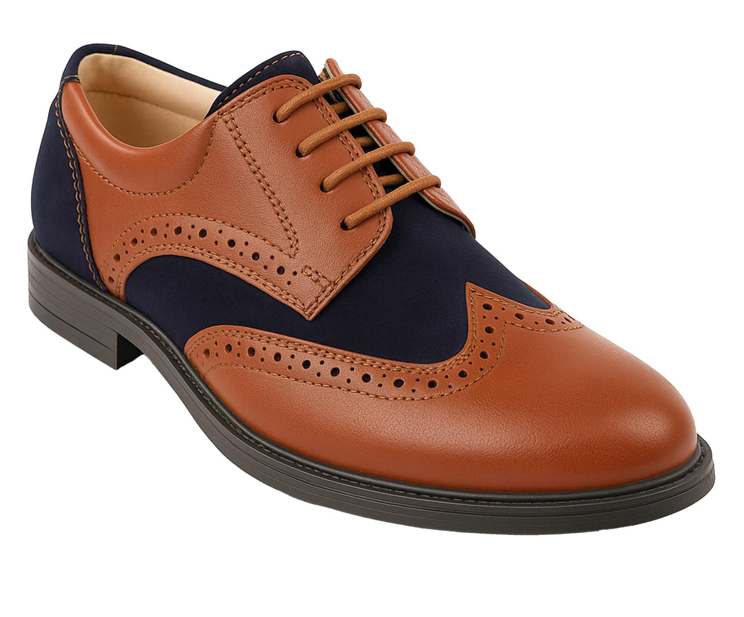 SIRRI Festliche Wildleder Brogue Lackschuhe Schnürschuhe für Jungen 22 EU Tan Braun Marineblau, 22 E