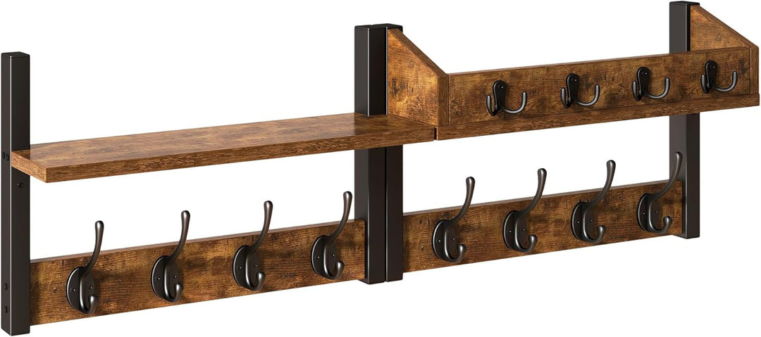 YMYNY 4-in-1 Wandgarderobe mit Ablage, Garderobenleiste Schlüsselbrett Holz, Gaderobe Wand für Flur,