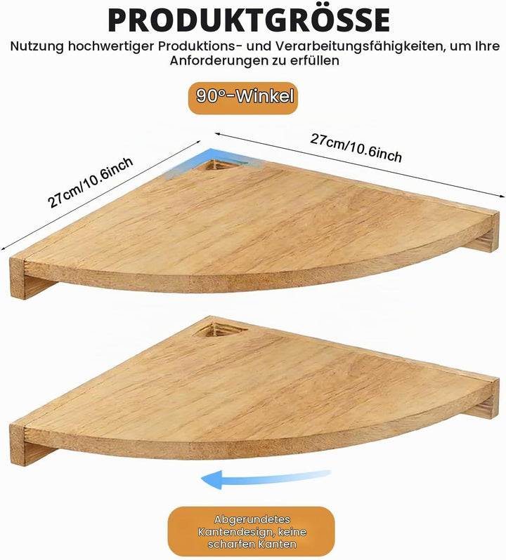 BYZESTY Eckregal Hängend 2er Set, 27,5 cm Eckregal Holz, Wandregal Eiche Massiv, Wandregal Holz für