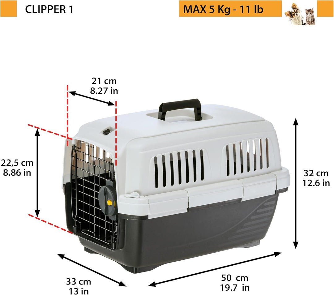 Ferplast Katzentransportbox Clipper 1, Hundetransportbox, IATA-zugelassene Reisebox, Haustiertranspo