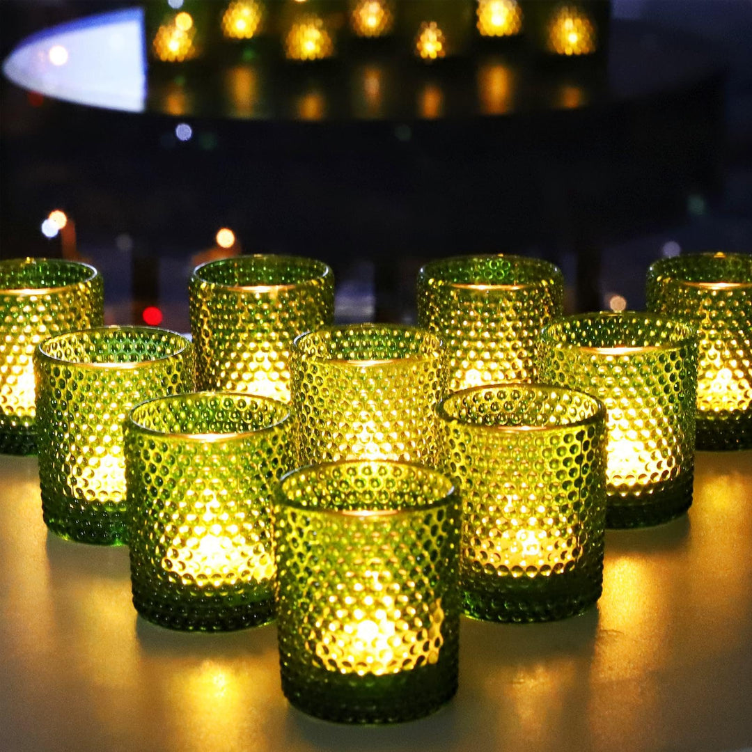 Grüne Teelichtgläser Weihnachten, Bubbles Teelichthalter Glas mit 12 Stück, Grüne Vintage-Teelichter