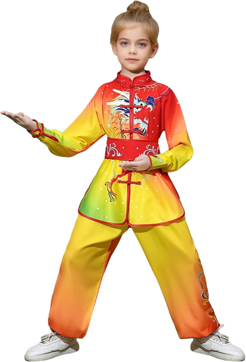 Mufeng Kinder Jungen Tai Chi Uniform Langarm Kung Fu Shirt mit Wushu Hose Chinesisch Kung Fu Wing Ch