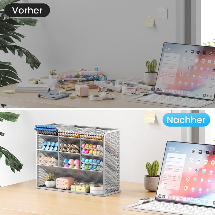 VITVITI Schreibtisch Organizer, 9 Fächer Stiftehalter, Netz Stifte Regal aus Metall, Stiftehalter Sc