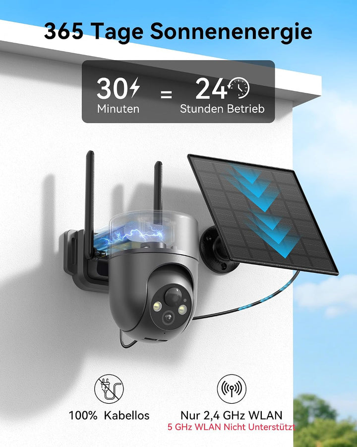 Überwachungskamera Aussen Solar WLAN, Kamera Überwachung Aussen Akku Wifi-grau, Wifi-grau