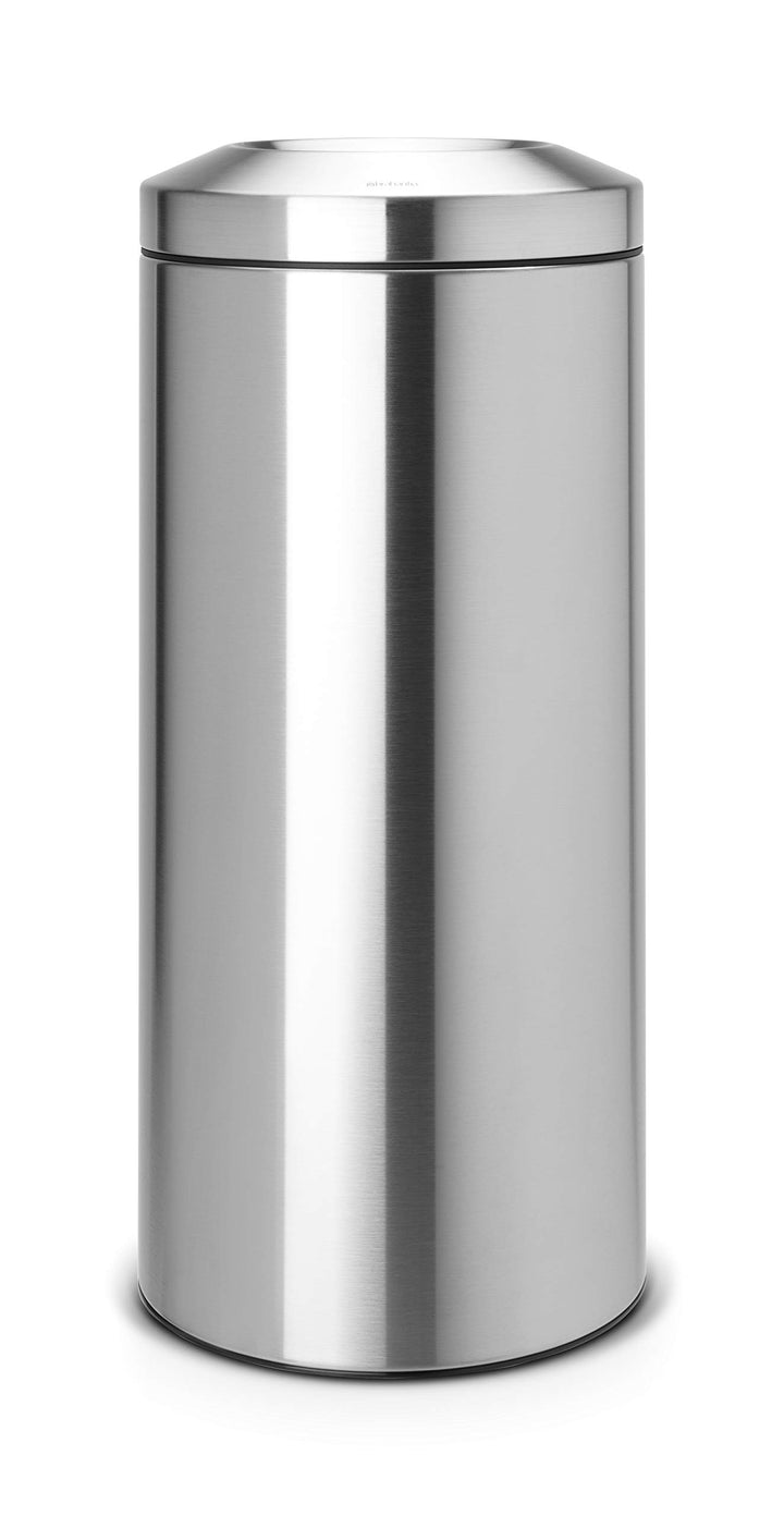 Brabantia Papierkorb 'Le Tube' 30L mit Zinkeinsatz (hoher Deckelring) - Matt Steel, 30L