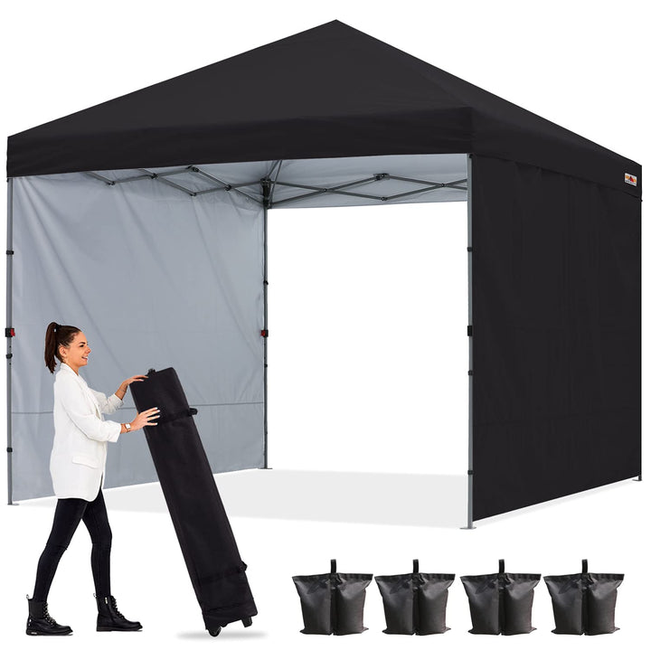 ABCCANOPY Faltpavillon UV50+ mit 2 Seitenwänden, Schwarz 270 cm | 500D Polyester,wasserdicht, 4 Sand
