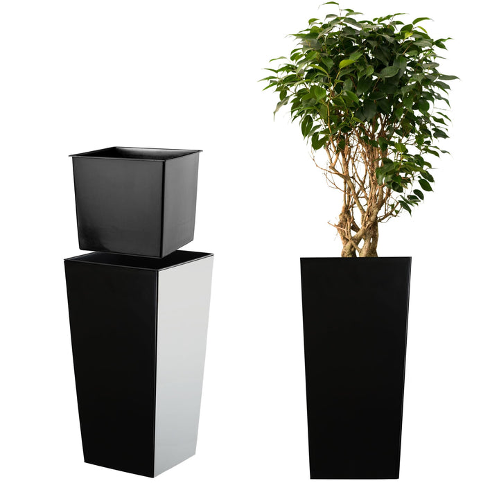 KADAX Pflanzkübel mit Innentopf, Höhe 68cm, Schwarz-glatt – Wetterfester Blumentopf für Innen & Auss