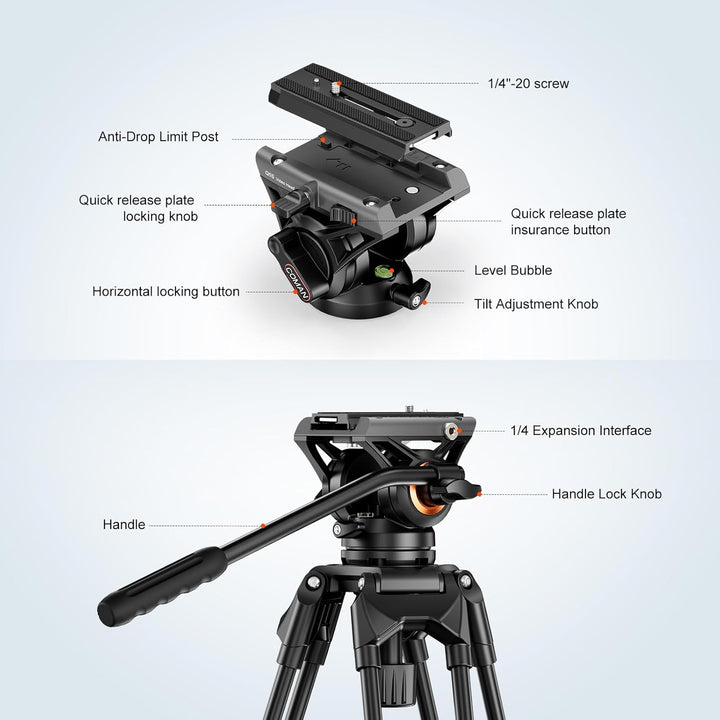 COMAN 188cm Kamera Stativ Robustes Professionelles Fotokamera Videostativ 360° Kugelkopf und 1/4'' G