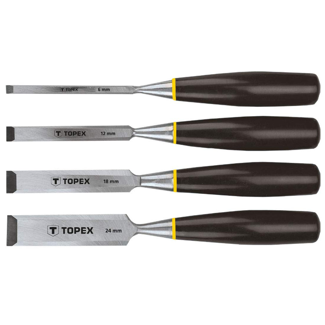 TOPEX 4 tlg. Stechbeitel 6-24mm, Kunststoff, Spitz, Chrom-Vanadium Stahl, Stechbeitelsatz