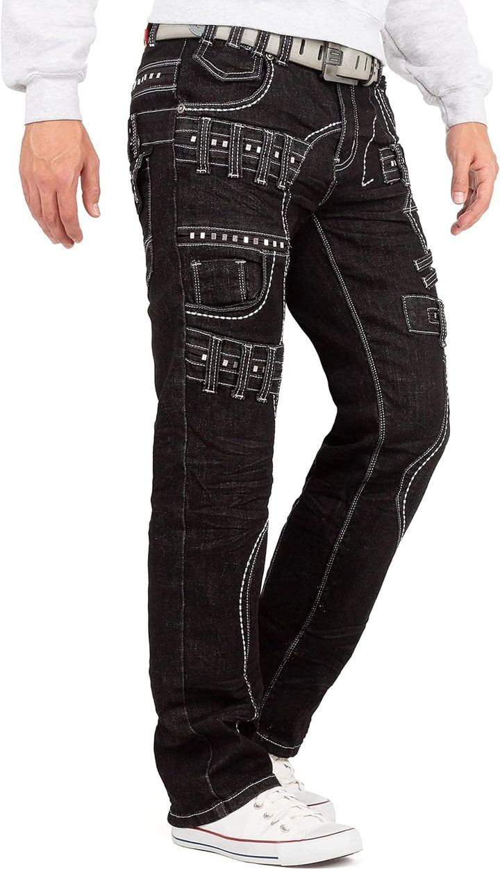 Kosmo Lupo Herren Jeans Besonderes Design 33W / 32L Schwarz - 37, 33W / 32L Schwarz - 37
