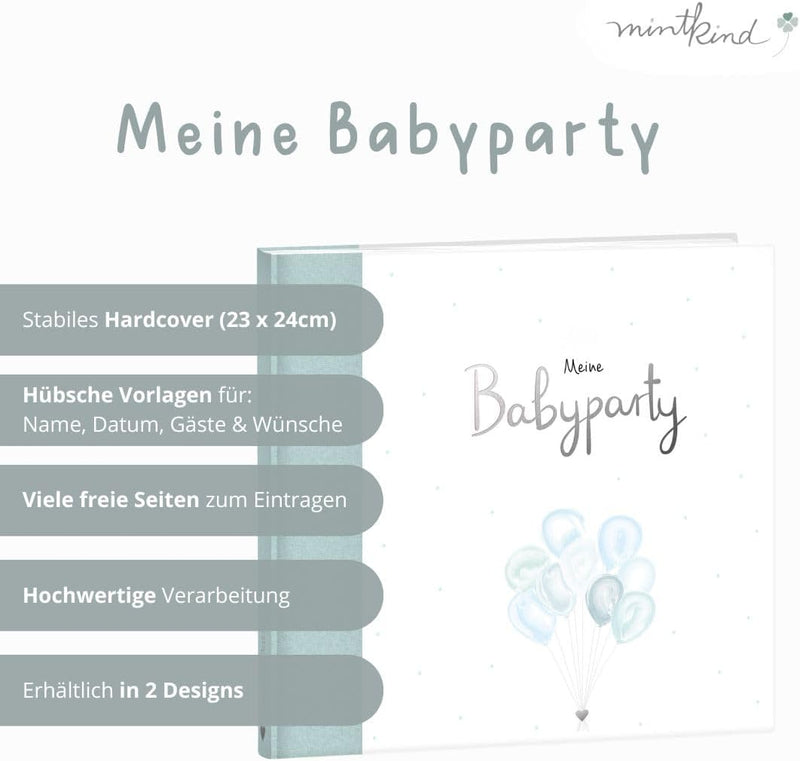 mintkind® Gästebuch "Meine Babyparty" Blau I Babyparty Geschenk Junge & Mädchen I Baby Shower & Baby