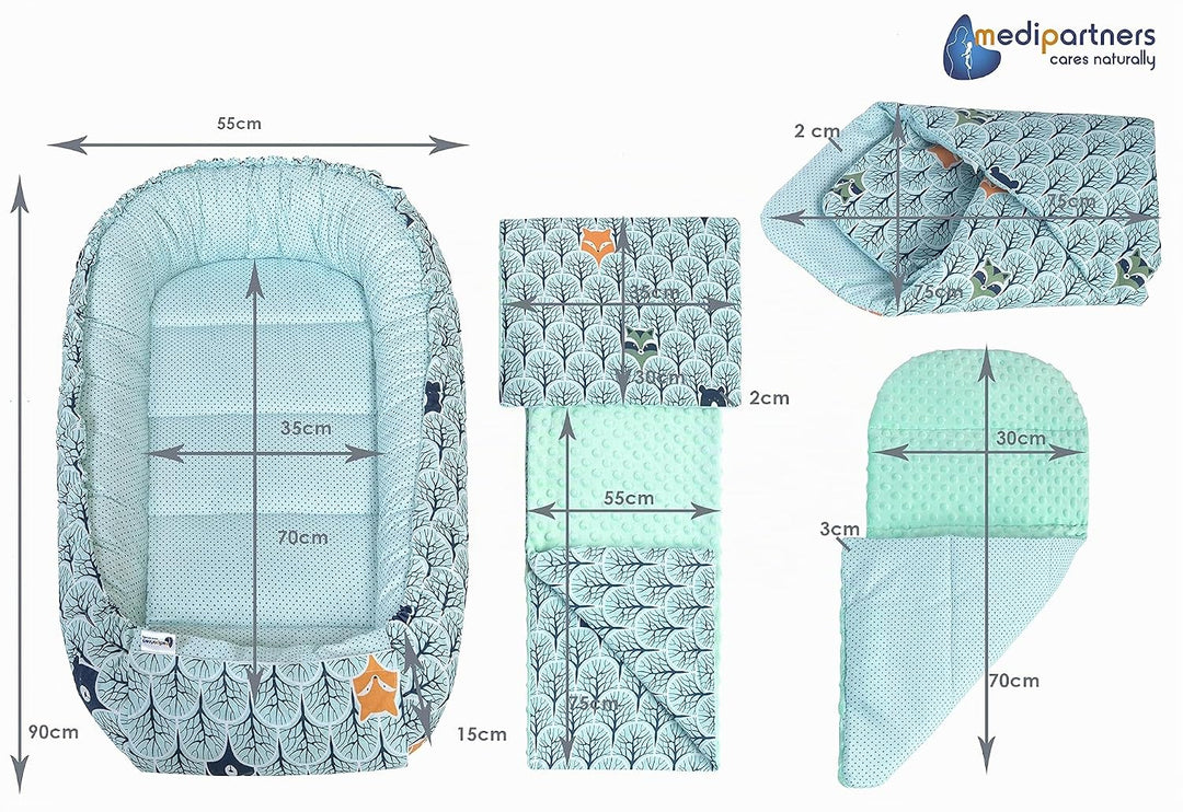 Medi Partners 5 teilig Babynestchen Set Babynest 100x60x15 herausnehmbarer Einsatz Bett Kuschelnest