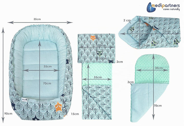 Medi Partners 5 teilig Babynestchen Set Babynest 100x60x15 herausnehmbarer Einsatz Bett Kuschelnest