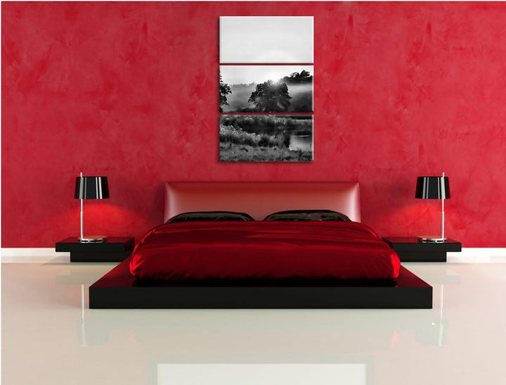 Pixxprint Monocrome, britische Landschaft 3-Teiler Leinwandbild 120x80 Bild auf Leinwand