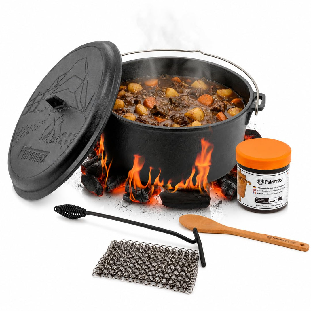 Petromax Dutch Oven Essential Line Set 3,5L - Gusseisen Feuertopf mit Zubehör 3,5 Liter Set, 3,5 Lit