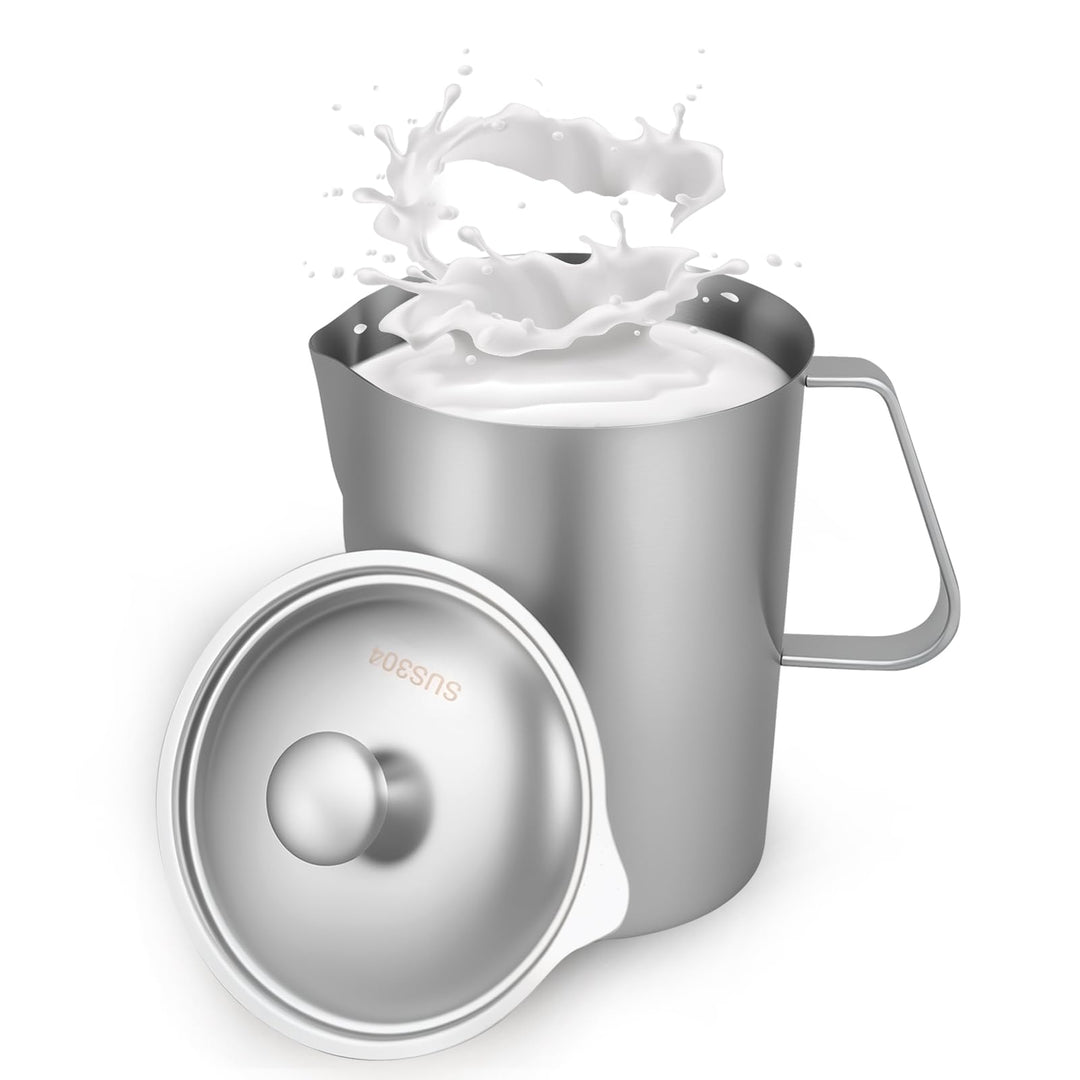 1000ml Milchkännchen mit Feiner Graduierung Deckel Messbecher Edelstahl Milk Pitcher Milchkanne Edel
