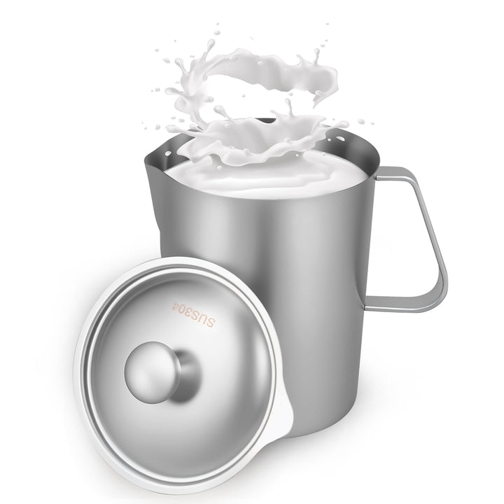 1000ml Milchkännchen mit Feiner Graduierung Deckel Messbecher Edelstahl Milk Pitcher Milchkanne Edel