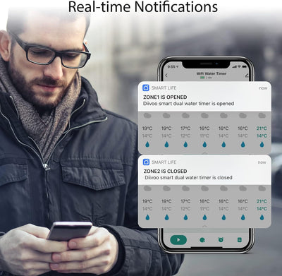 Diivoo Bewässerungscomputer WLAN 2 Ausgänge, Bewässerungscomputer Smart App Kabelloses Bewässerungss