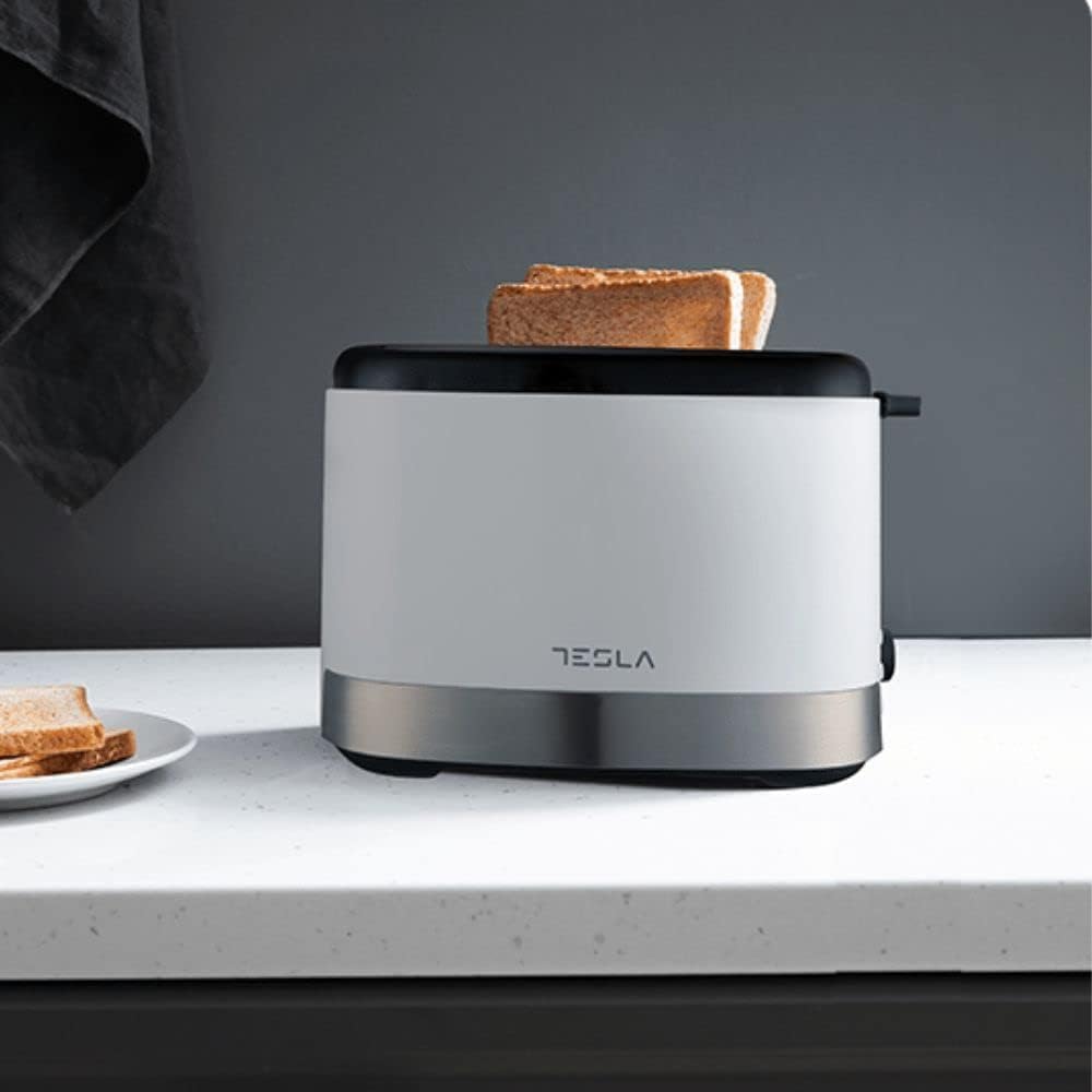 Tesla TS300BWX Toaster, 800 W, Aufwärm- und Auftaufunktion, 7 Geschwindigkeiten, 2 Scheiben, Weiss