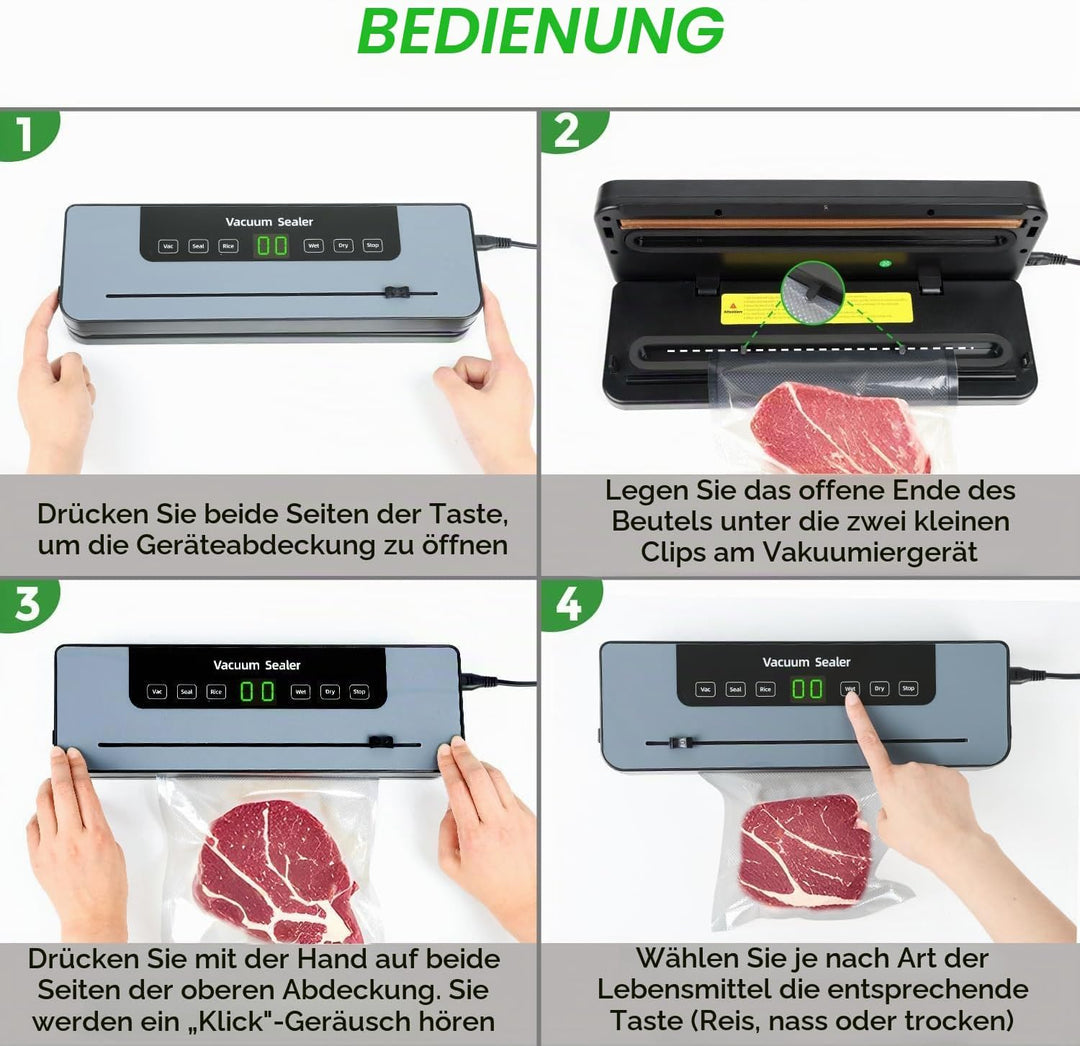 Vakuumiergerät, Vakuumierer mit 50 Vakuumierbeutel, Folienschweissgerät für Lebensmittel mit Cutter