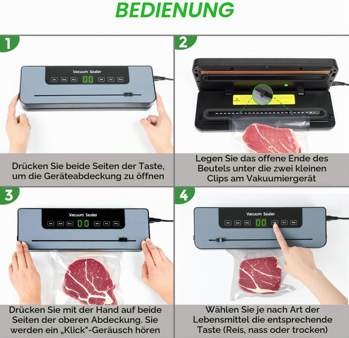 Vakuumiergerät, Vakuumierer mit 50 Vakuumierbeutel, Folienschweissgerät für Lebensmittel mit Cutter