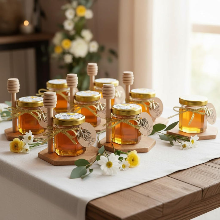 Ahhute Kleine Honiggläser, Honigglas mit Honiglöffel, Kleine Gläser mit Bienen Anhänger, Mini Honigt