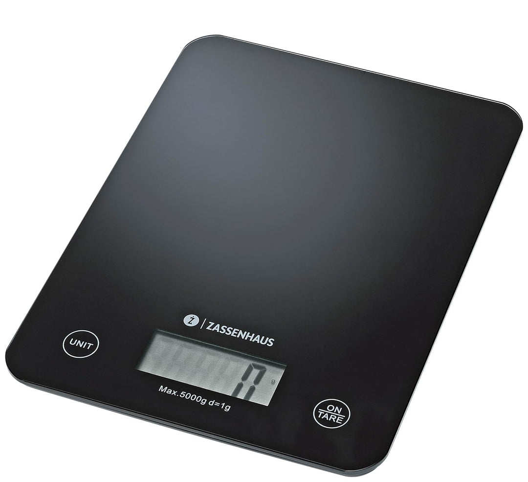 Zassenhaus Küchenwaage Digital BALANCE, USB Aufladefunktion, 5kg/1g, Zuwiegefunktion, besonders flac