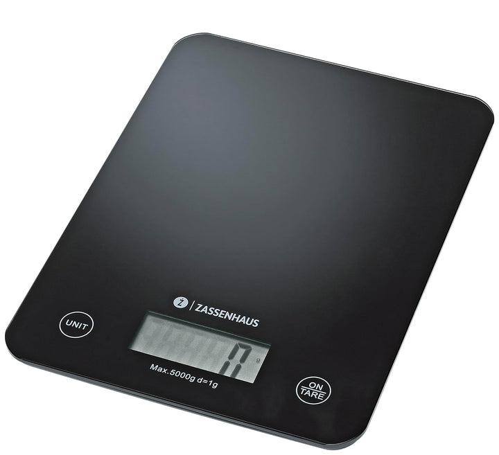 Zassenhaus Küchenwaage Digital BALANCE, USB Aufladefunktion, 5kg/1g, Zuwiegefunktion, besonders flac