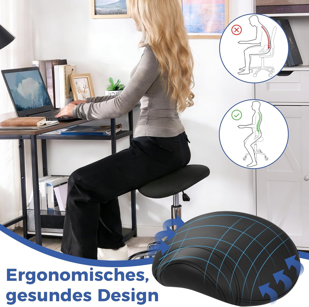 ANWBROAD Sattelhocker mit Rollen 360° Drehhocker Silent-Rollen höhenverstellbar Rollhocker bis 205 k