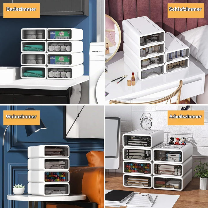 Vinteky Schubladenbox, Stapelbare Mini Aufbewahrungsbox aus hochwertigem Kunststoff (PP), Sichtbar S