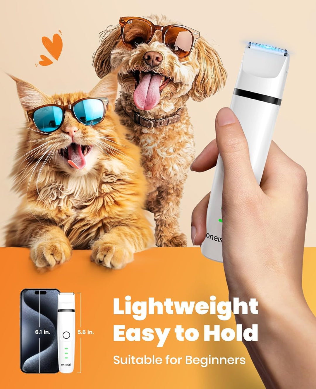 oneisall 3 in 1 Schermaschine Katze Hunde Set, Leise Katzenrasierer Profi Haarschneidemaschine für K