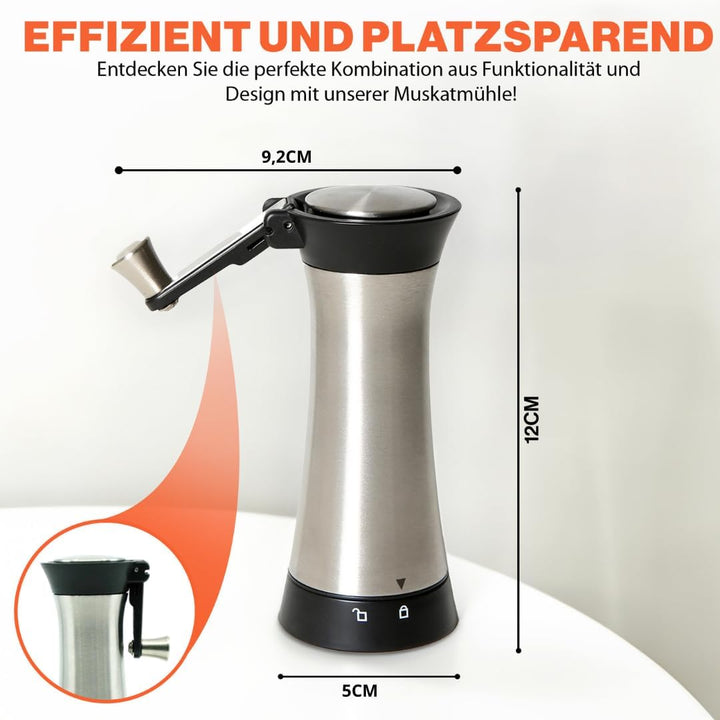 Topanbieter999 Muskatmühle mit Muskatnussfach und Klappbarer Kurbel