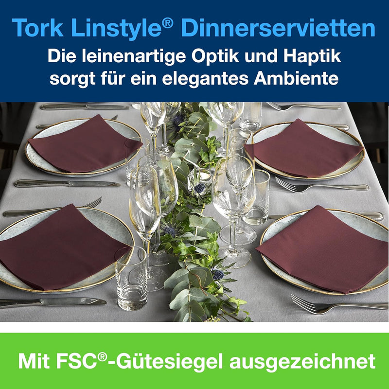 Tork 478855 Linstyle Premium Dinnerservietten Bordeauxrot / Servietten stoffähnlich und saugfähig /