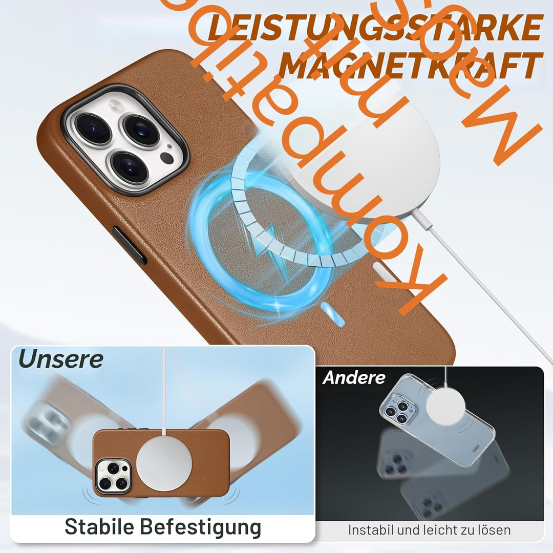 SHIELDON Hülle für iPhone 15 Pro Handyhülle Case [Echtleder] [Kabellos Laden] [Magnet] [Ultra Dünn]