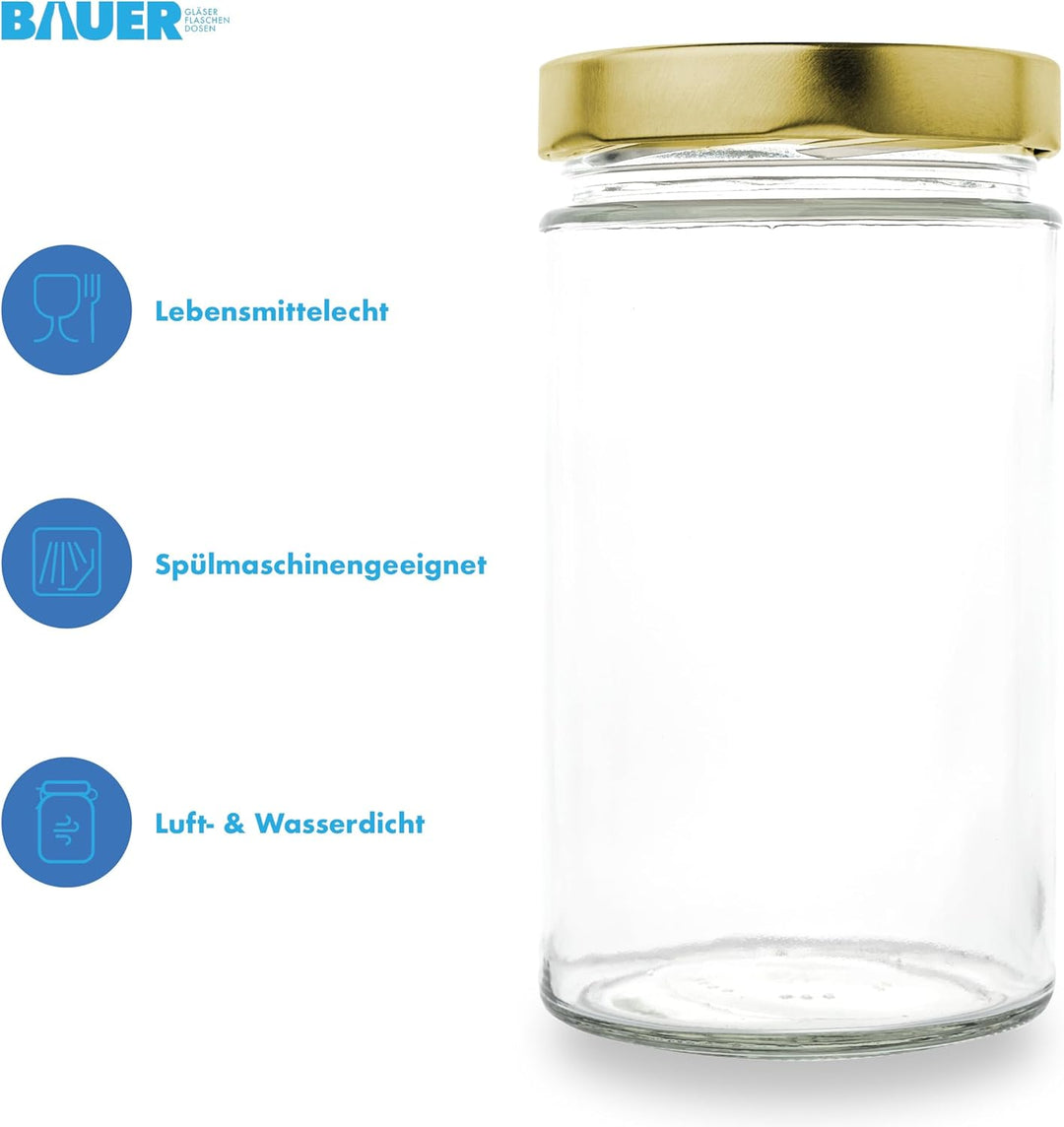 Flaschenbauer - 12er Set Gewürzgläser Set 212ml - TO 66 Deep Mündung, Goldenen Deckel - Ideal für Ge