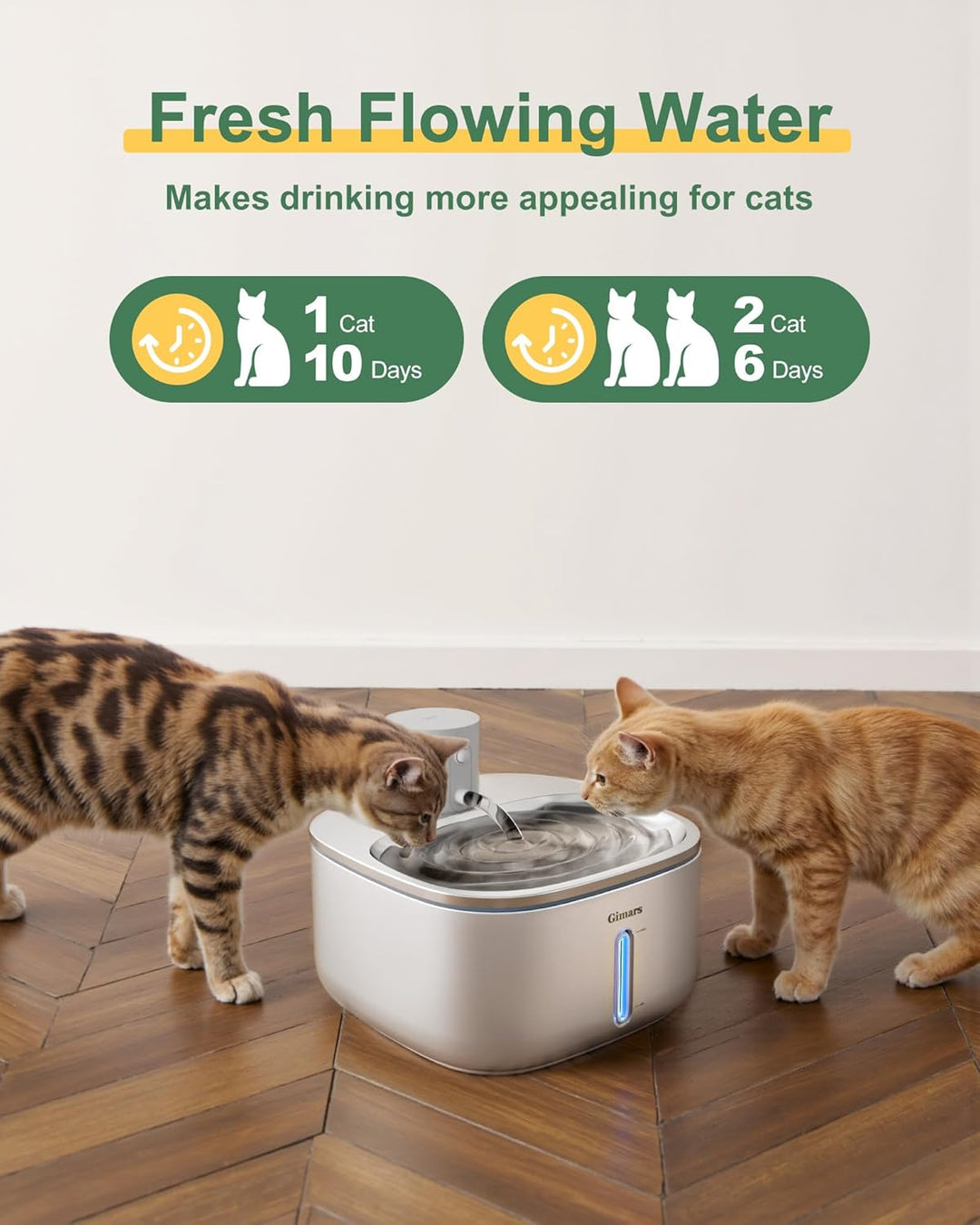 Gimars Katzenbrunnen Kabellos Edelstahl 3.2L Super Leise Trinkbrunnen für Katze Brunnen Katzenbrunne
