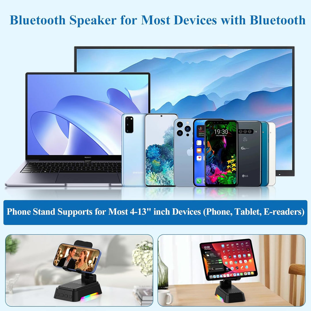 Tragbare Bluetooth Lautsprecher mit Handyhalterung und Dimmbares Nachtlicht, musikbox Bluetooth und
