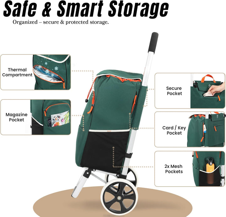 Eskey Boodschappentrolley met koelvak - Waterdicht - Opvouwbare Boodschappenwagen - Grote Wielen (Fo