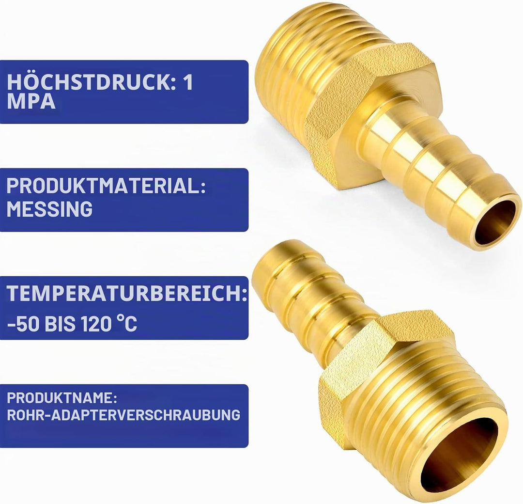 ERGAOBOY 10 Stk 10mm OD Barb auf 1/2" BSP Stecker, Messing Schlauchtülle Kompressionsfittings 1/2" M