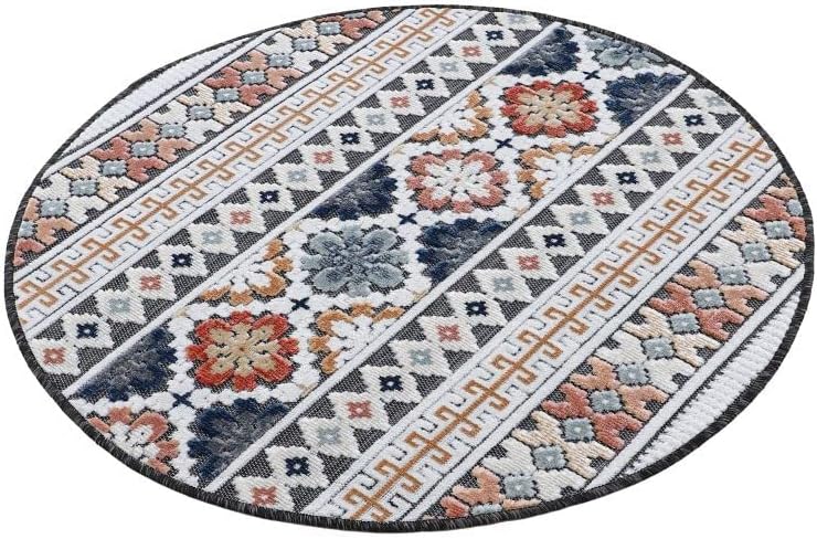 carpetfine In- und Outdoor Teppich Deja Rund Dunkelblau Ø 100 cm | Moderner Teppich Wetterfest für B