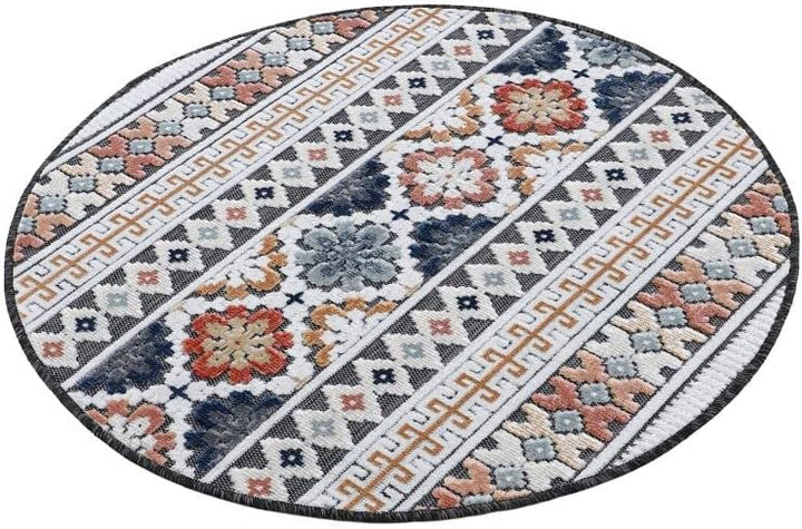 carpetfine In- und Outdoor Teppich Deja Rund Dunkelblau Ø 100 cm | Moderner Teppich Wetterfest für B
