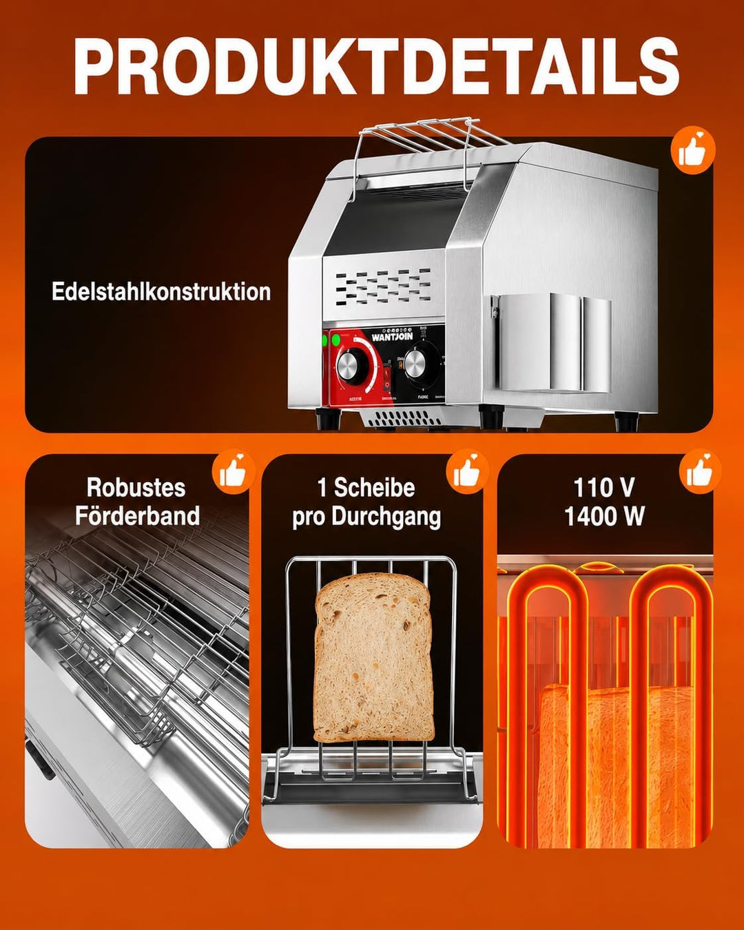 WantJoin Gewerblicher Durchlauftoaster – Elektrisches Gerät für 150 Scheiben/Stunde (Toast, Hamburge
