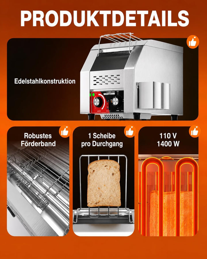 WantJoin Gewerblicher Durchlauftoaster – Elektrisches Gerät für 150 Scheiben/Stunde (Toast, Hamburge